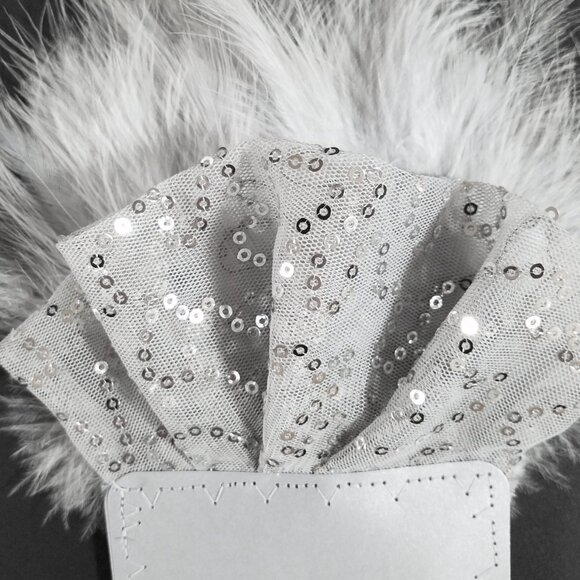 NEW Grey Sequin Ruffle & Feather Pocket Square Insert - Picture 5 of 7